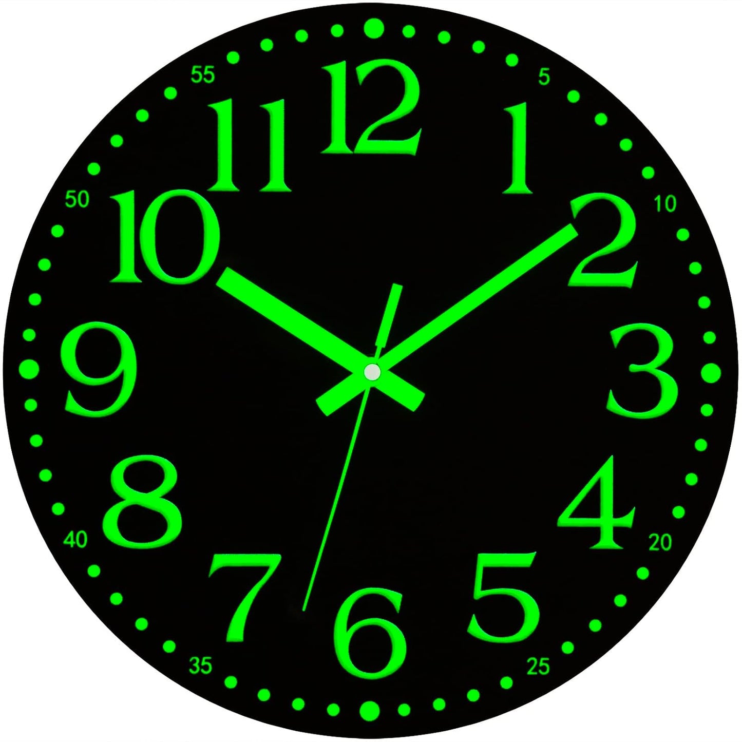 Wall Clock Glow in the Dark Clocks Battery Operated Silent 12 Inch | Black Wood Wall Clock Non-Ticking Analog Luminous Clock for Living Room Bedroom Office Kitchen Classroom Bathroom