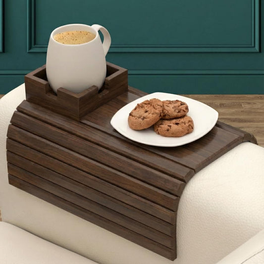 Bamboo Couch Cup Holder, Foldable Couch Armrest Ta... (Brown | Bamboo)