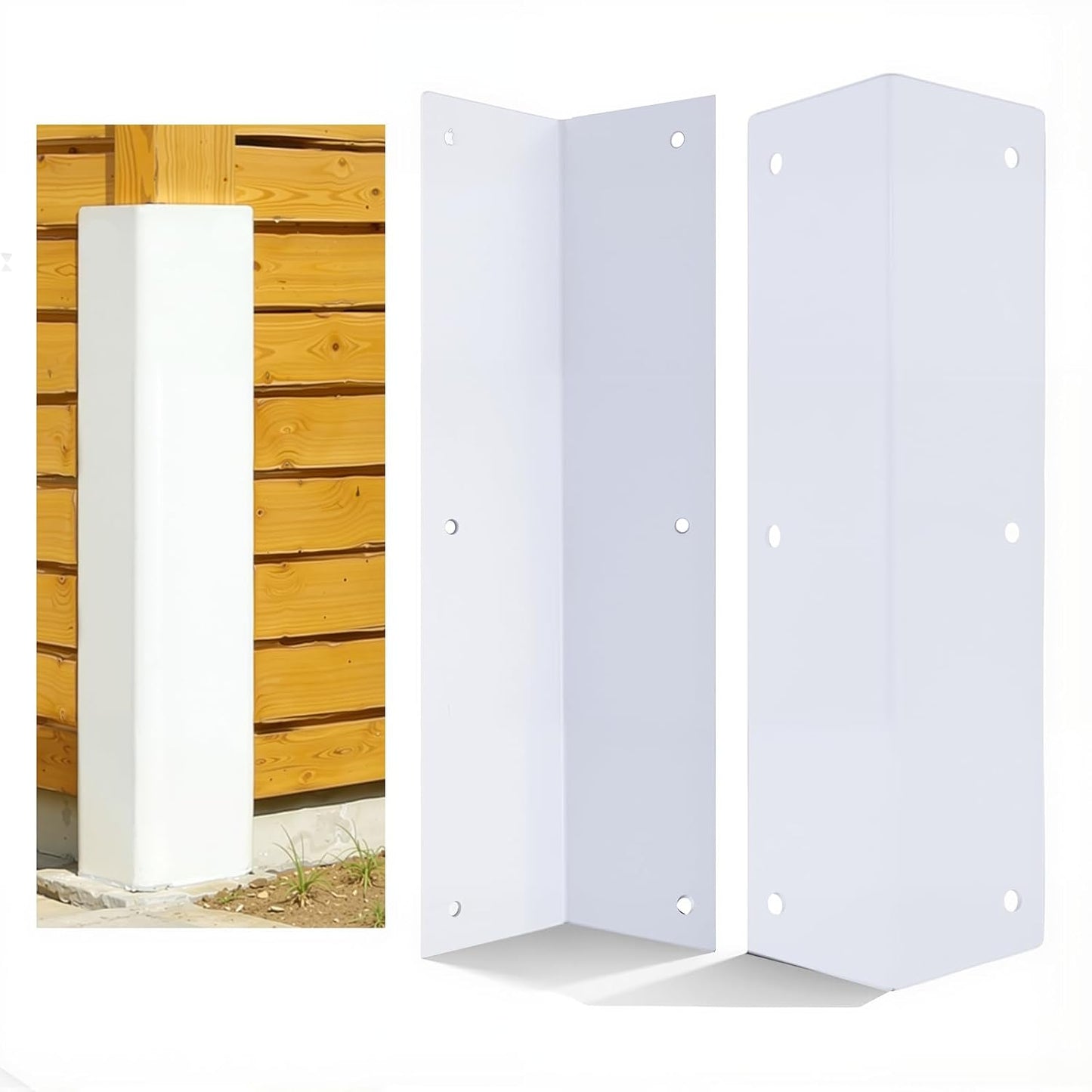 2 Pack White Stainless Steel Corner Guards, 3 3/8" x 3 3/8" x 11 3/4" | Metal Siding Corner Protector, 89° Angle, Outdoor Protection for Exterior Walls, Fences & Pavilions