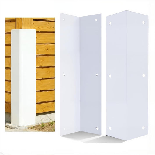 2 Pack White Stainless Steel Corner Guards, 3 3/8" x 3 3/8" x 11 3/4" | Metal Siding Corner Protector, 89° Angle, Outdoor Protection for Exterior Walls, Fences & Pavilions