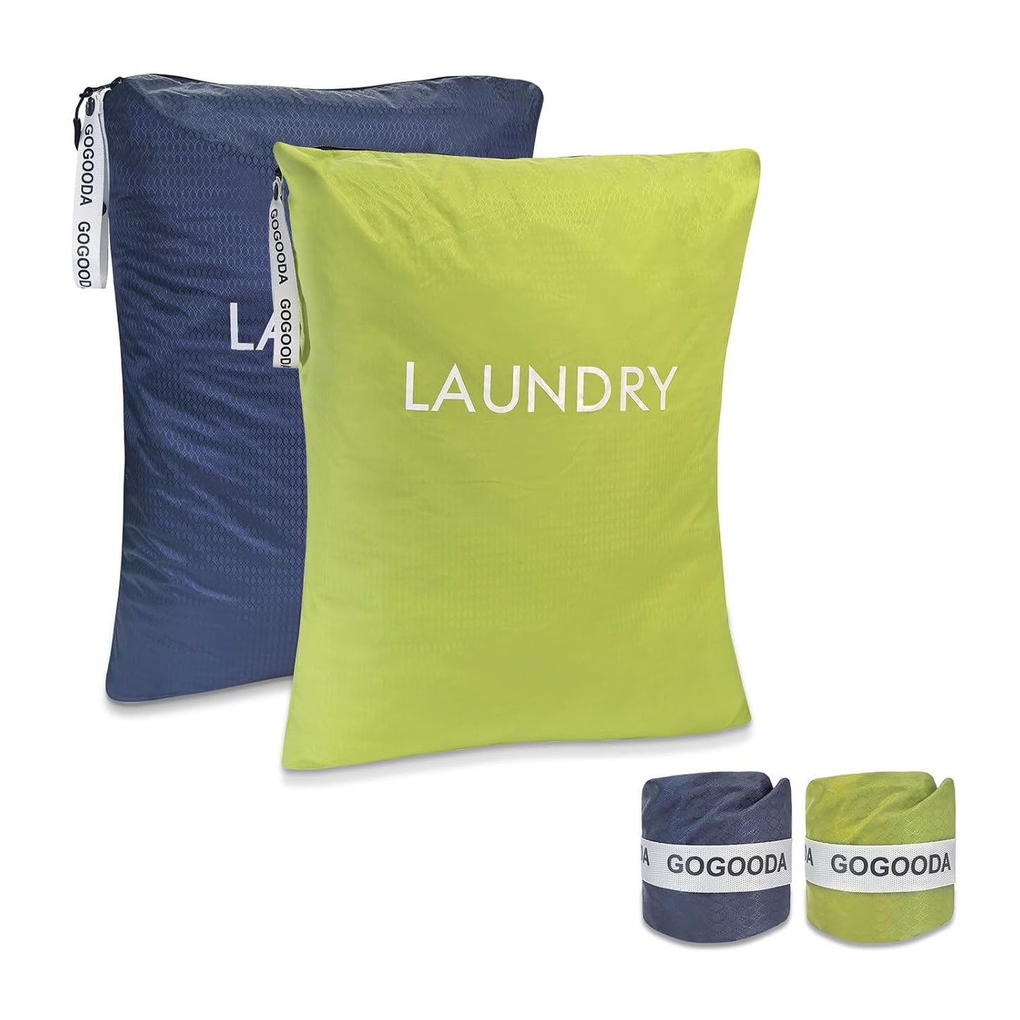 GOGOODA Travel Laundry Bags Reusable Dirty Clothes Bag with Handle | Lightweight Packable & Splash-Resistant Foldable & Space-Saving for Suitcase, Gym, Beach & Business Trips(Navy Blue & Green)