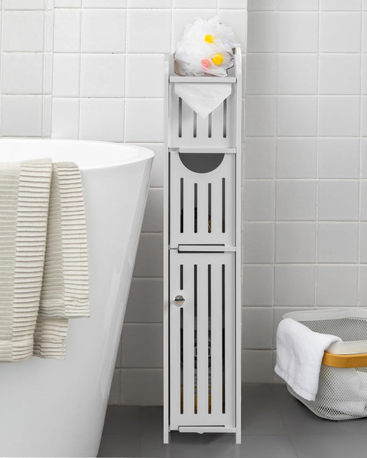 Small Bathroom Storage Cabinet: No Drill for Narro... (White)