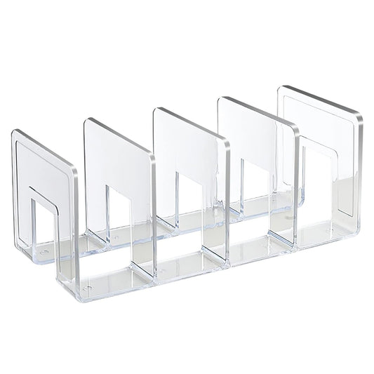 SAYEEC Acrylic File Sorter, Clear File Holder Acrylic Desk Organizer, Sturdy Desktop Files Organizer Files Folder Holder Rack for Envelopes Mail Letter Paper Notebook Electronics (4 Sections, 1 Pack)