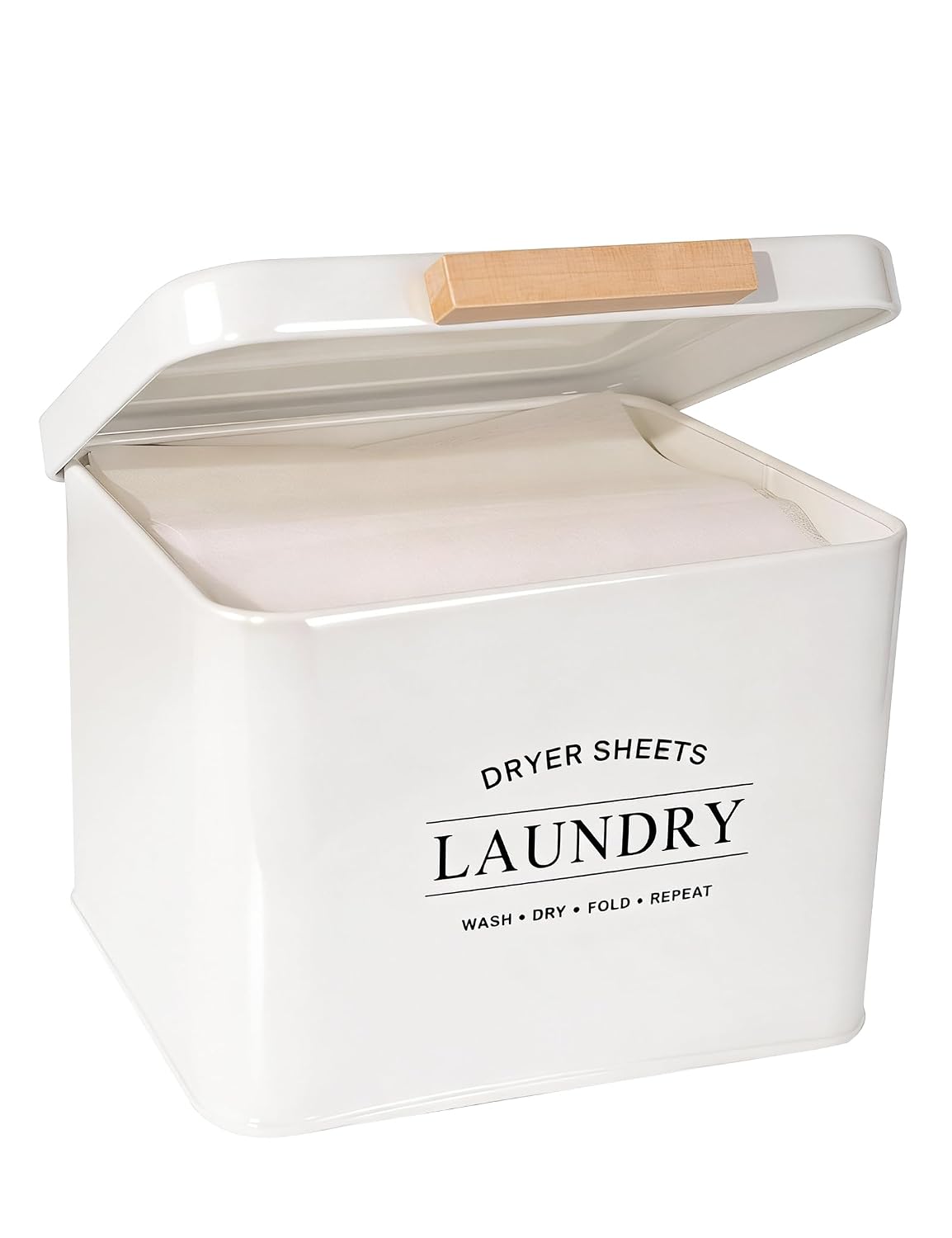 Dryer Sheet Holder with Hinged Lid for Laundry Room Organization, Metal Farmhouse Dryer Sheet Container, Laundry Room Decor and Accessories (Cream)