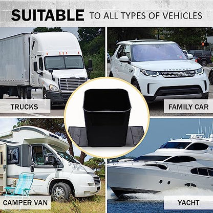 Car Trash Can for Vehicles Leakproof Compact Garbage Bin w/Stability Flap, Anti-Slip Base, Portable Trash Holder for Cars, Trucks, SUVs, Minivans (Black, Large)