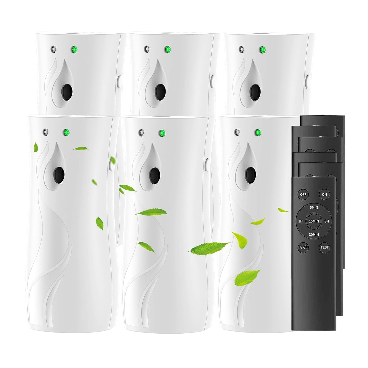 6-Pack Automatic Air Freshener Spray Dispenser with Remote Control, White | Wall Mounted/Free Standing Multiple Time Scent/Mist Release Settings use for Room/Restroom Commercial Place