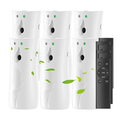 6-Pack Automatic Air Freshener Spray Dispenser with Remote Control, White | Wall Mounted/Free Standing Multiple Time Scent/Mist Release Settings use for Room/Restroom Commercial Place