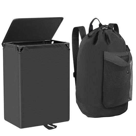 Foluck 60L 2-in-1 Laundry Hamper with Waterproof Laundry Backpack | Versatile Inner Bag with Shoulder Strap, Mesh Pocket, Internal Zippered Pouch, Hamper with Foot Strap and Lid for Dorm Travel