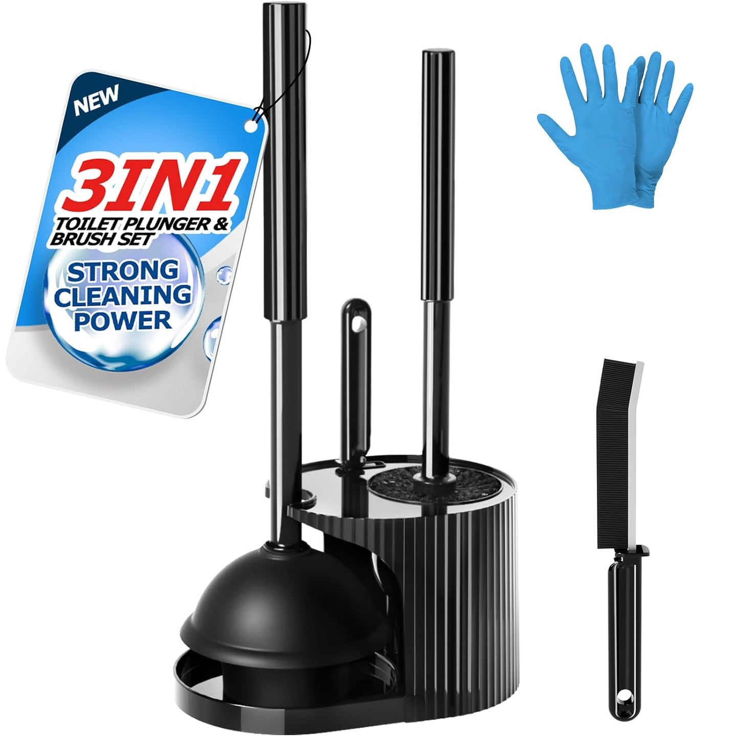 FORASTO 3IN1 Toilet Brush and Plunger Set, Crevice Cleaning Combo, Black | Bathroom accessories, bathroom decor, apartment essentials, home essentials, cleaning supplies, compact floor storage