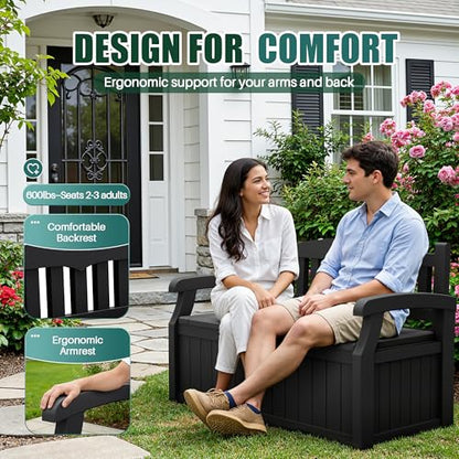 Devoko 80 Gallon Storage Bench Deck Box Waterproof&Lockable | Outdoor Benches for Patio Furniture, Garden Decor and Outdoor Seating for Cushions, Garden Tools and Pool Supplies