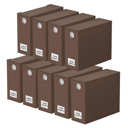 SpaceAid 9 Pack Bed Sheet Organizers and Storage, Foldable Sheet Organizer with Window for Linen Closet, Set Folder Keeper for Queen & King Size Bedding Storage (Brown)
