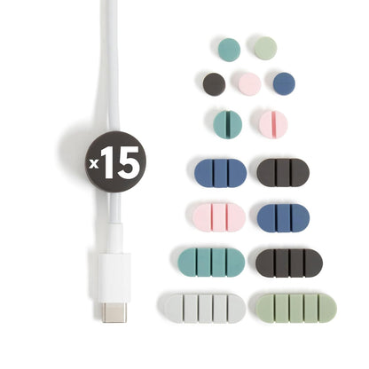 U Brands Adhesive Cord Organizers, Set of 15 Cable Clips, Assorted Colors