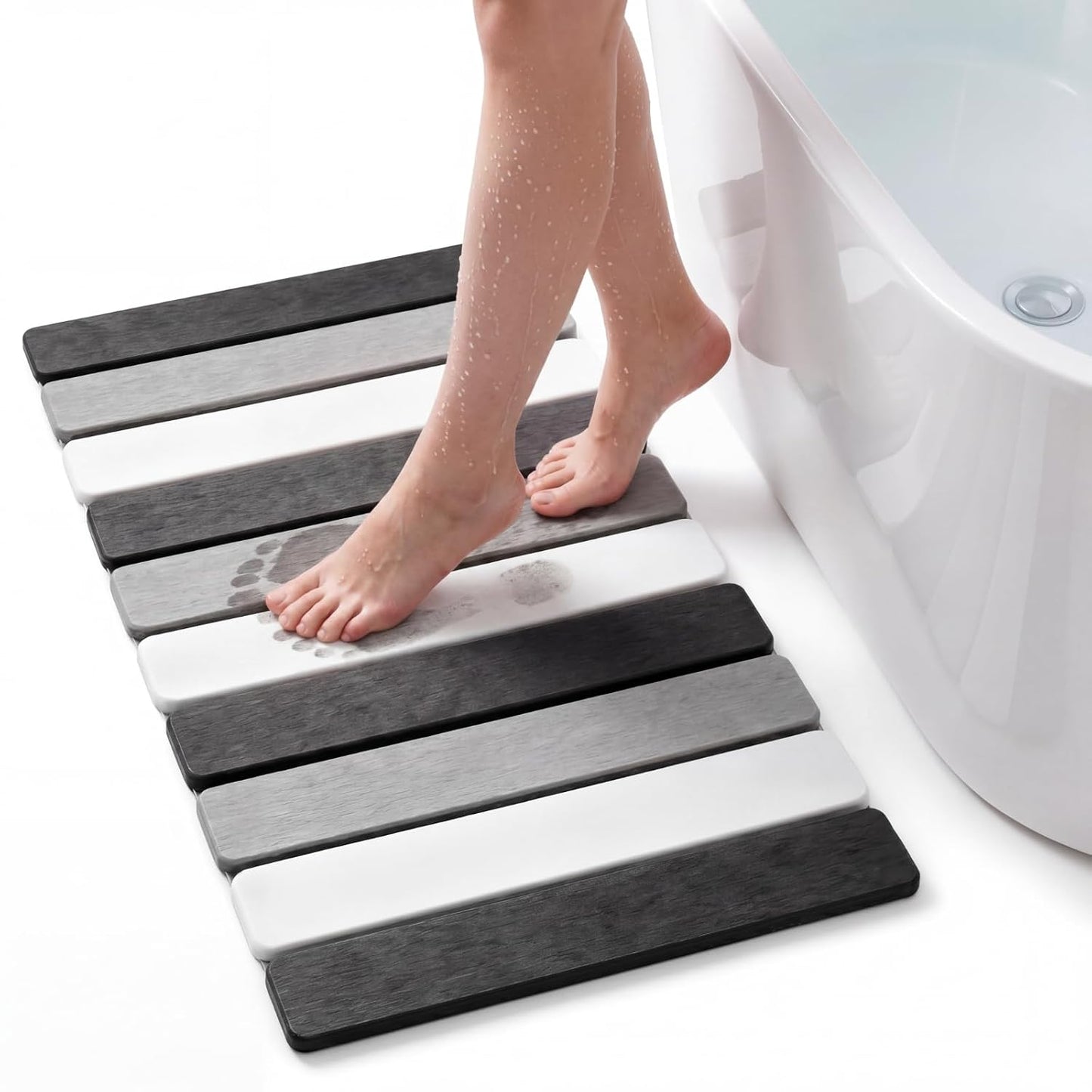 Stone Bath Mats for Bathroom, 23.6 x 15.3 Inch Foldable Super Absorbent Diatomaceous Earth Bath Mat, Non Slip Quick Drying Bathroom Shower Rugs, Easy to Clean and Storage(Square Edge)
