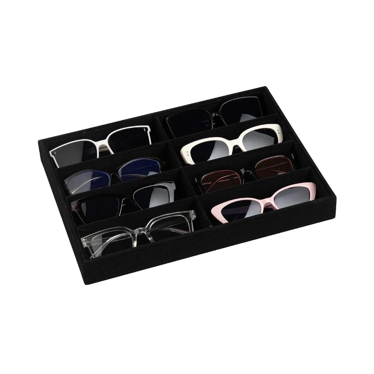 8-Slot Sunglass Organizer,Velvet Sunglass Holder for Drawer | Vanity Glass Holder,Sunglass Case For Multiple Sunglass,Sunglass Tray for Drawer,Sunglass Box for Women,Eyeglass Organizer