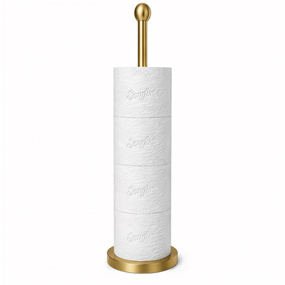 Songtec Gold Toilet Paper Holder Stand with Reserve, Floor Standing Tisse Roll Holder for 4 Rolls, Compact Design Bathroom Toilet Paper Storage - Gold