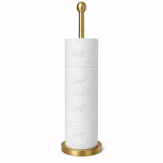 Gold Toilet Paper Holder Stand with Reserve, Floor... (Gold | Stainless Steel)