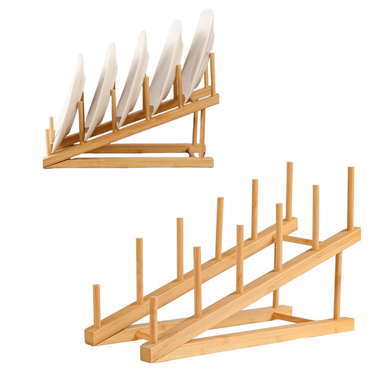 2 Pack Plate Stands for Display, 5-Tier Wooden Plate Rack Organizer | Plate Holder, Tabletop Display Stand for Book, Art Print, Photo, Puzzle, Magazine, Platter and Craft Show Vendor Booths