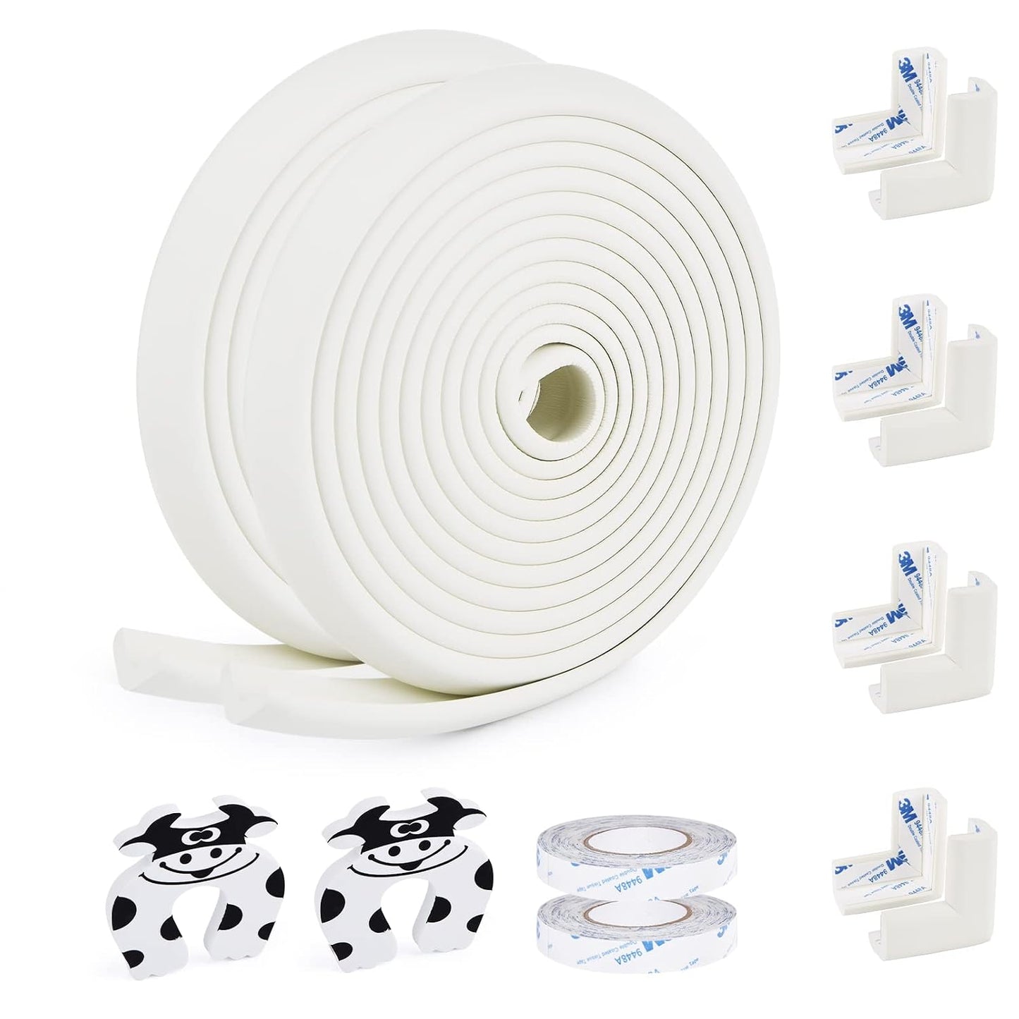 2 Pack Baby Proofing Edge and Corner Guards, 32.8 ft + 8 Corners, White | NBR Foam, 3M Adhesive, Cut-to-Fit Edge Roll, 8 Corner Guards, Furniture Edge Protection