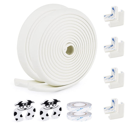 2 Pack Baby Proofing Edge and Corner Guards, 32.8 ft + 8 Corners, White | NBR Foam, 3M Adhesive, Cut-to-Fit Edge Roll, 8 Corner Guards, Furniture Edge Protection