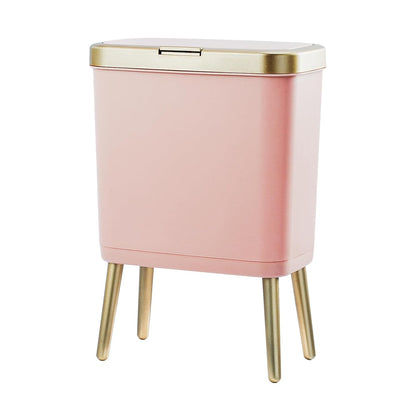 Procade Bathroom Trash Can with Lid,4 Gallon Gold and Pink Garbage Can,Slim | Tall Plastic Trash Bin with Legs and Press Top Lid,Narrow cute Small Waste Basket for Room, Bedroom,Office,Kitchen,RV,Laundry