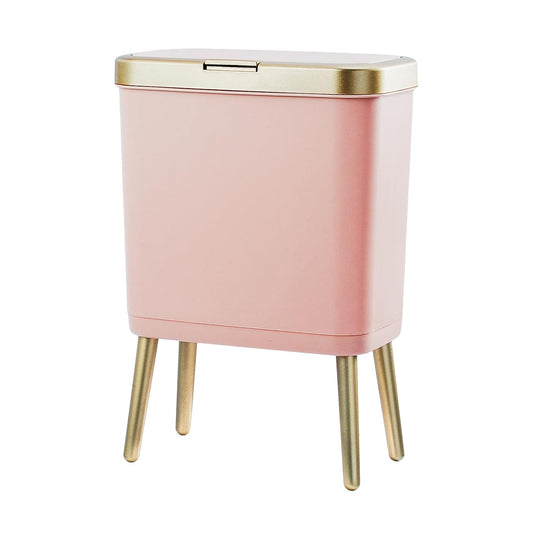 Procade Bathroom Trash Can with Lid,4 Gallon Gold and Pink Garbage Can,Slim | Tall Plastic Trash Bin with Legs and Press Top Lid,Narrow cute Small Waste Basket for Room, Bedroom,Office,Kitchen,RV,Laundry