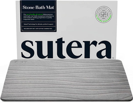 Stone Bath Mat for Bathroom, Dries in Seconds - Diatomaceous Earth, Gray | Super absorbent, quick-drying & easy to clean. Natural material that lasts — restores with light sanding.