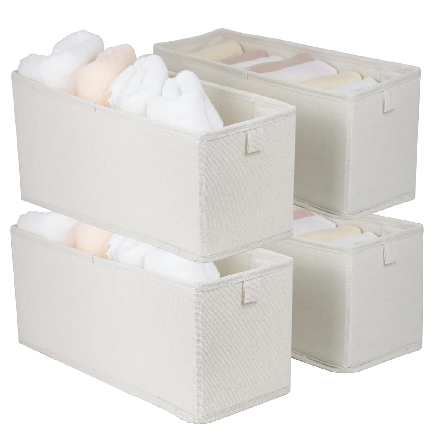 Narrow Fabric Storage Bins, 4 Pack Foldable Storage Baskets for Shelves, Decorative Linen Closet Organizers and Storage, Storage Box Container for Organizing Clothes Toy Pantry Wardrobe Closet