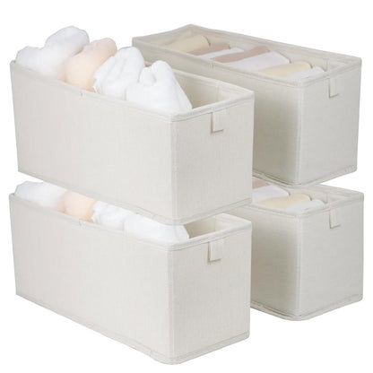 Narrow Fabric Storage Bins, 4 Pack Foldable Storage Baskets for Shelves, Decorative Linen Closet Organizers and Storage, Storage Box Container for Organizing Clothes Toy Pantry Wardrobe Closet