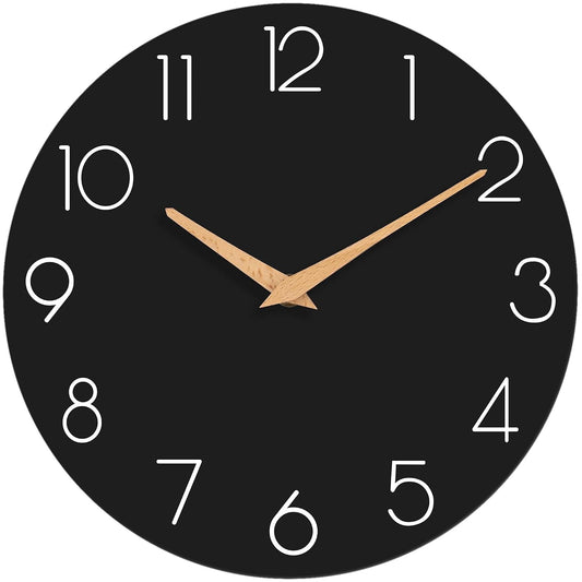 cicininc 10 Inch Battery Operated Wall Clock, Silent Analog, Black | Living Room | Kitchen | Office | Bathroom | Modern Style | Easy-to-read Numbers