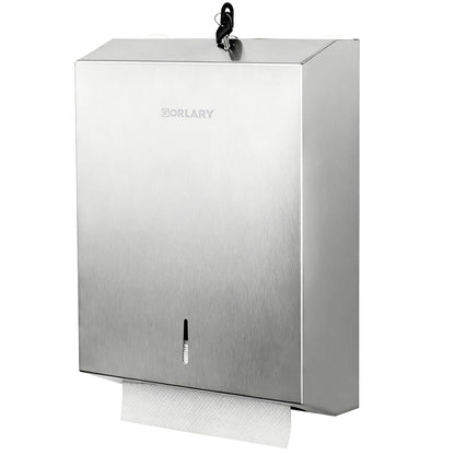 Gorlary Paper Towel Dispenser Wall Mount Commercial, Silver, Lockable | Brushed Stainless Steel, Fits C-Fold Multifold Trifold Paper Towels, Fingerprint Resistant, Touchless Hand Towels holder