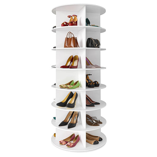 SpaceAid 7 Tier Rotating Shoe Rack Tower, Spinning Shoe Display Lazy Susan, Revolving 360 Shoe Rack Storage Round Carousel, Vertical Handbag Rotate Shoes Closet Organization (7-Tier White)