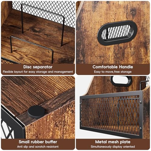 Vinyl Record Storage,Wooden Crate Vinyl Holder with Dividers for Albums & Magazine Rack Organizer for 60+ Records Case Box for 7/10/12 inch