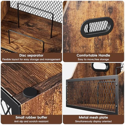 Vinyl Record Storage,Wooden Crate Vinyl Holder with Dividers for Albums & Magazine Rack Organizer for 60+ Records Case Box for 7/10/12 inch