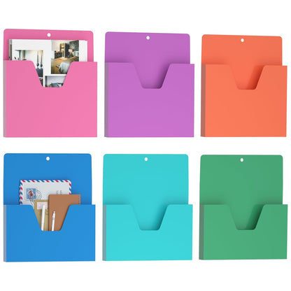 MFTEK Magnetic File Holder 6 Pockets Paper Holder, Hanging File Organizer Office Supplies Storage for Cabinets, Whiteboard, Magnetic Mail Letter Folder for Refrigerator (Light Color-Mix)