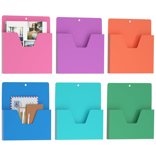 MFTEK Magnetic File Holder 6 Pockets Paper Holder, Hanging File Organizer Office Supplies Storage for Cabinets, Whiteboard, Magnetic Mail Letter Folder for Refrigerator (Light Color-Mix)