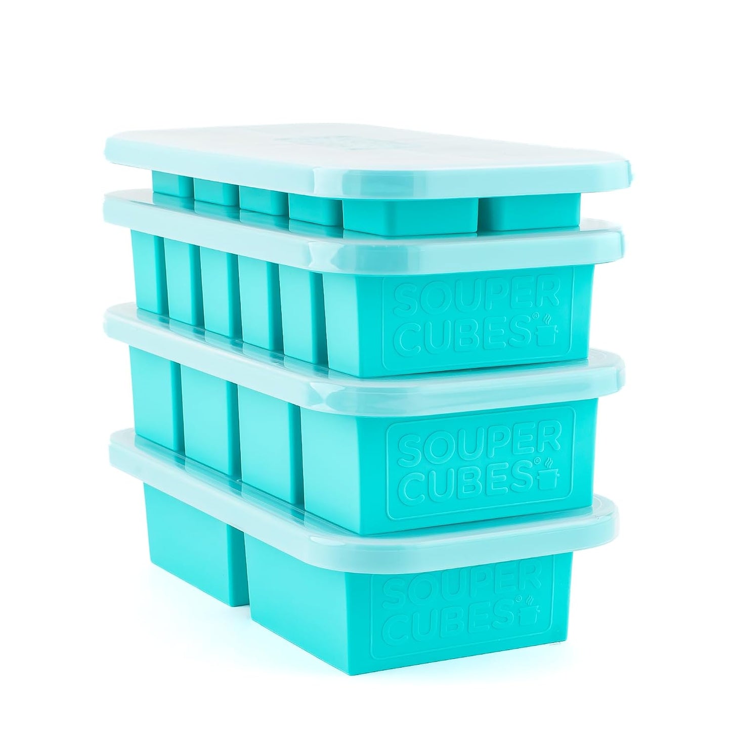 Souper Cubes Silicone Freezer Molds Gift Set, Aqua | 2 Tbsp, 1/2 Cup, 1 Cup and 2 Cup Silicone Molds for Food Set, Perfect for Freezing Soup, Grains, Proteins, Herbs and More
