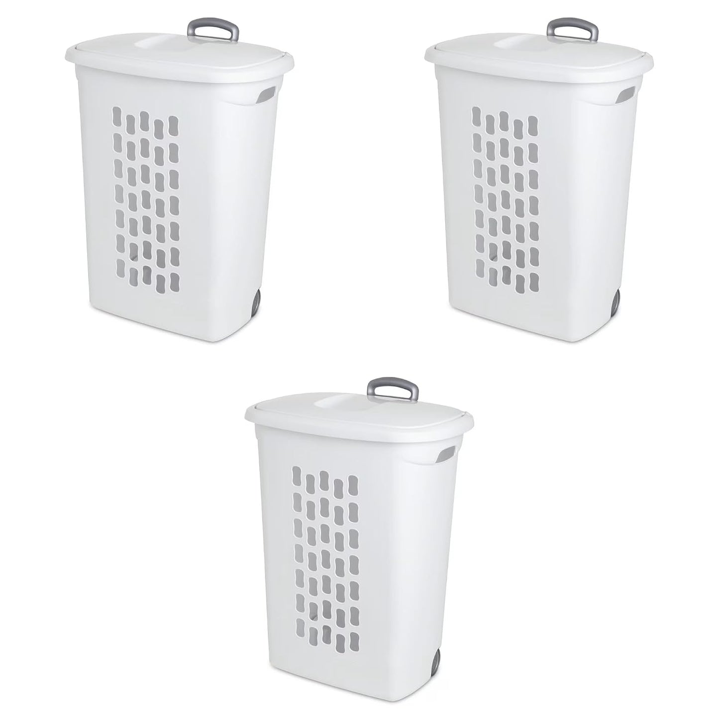 Sterilite Ultra™ Wheeled Hamper, Plastic Laundry Hamper, White, 3 Pack