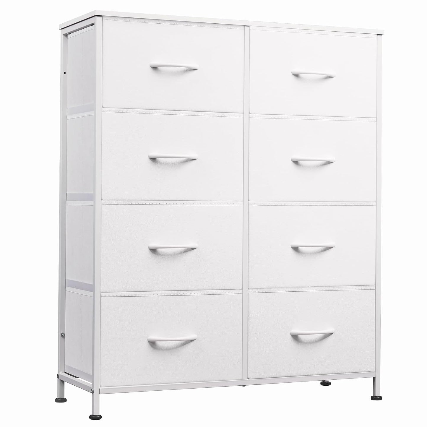 WLIVE 8 Drawer White Fabric Dresser for Bedroom, Tall Storage Tower | White tall 8-drawer fabric dresser with bins, ideal baby dresser for nursery kids room closet toddler clothes organization
