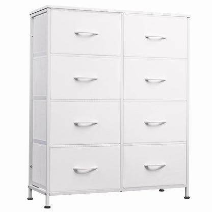 WLIVE 8 Drawer White Fabric Dresser for Bedroom, Tall Storage Tower | White tall 8-drawer fabric dresser with bins, ideal baby dresser for nursery kids room closet toddler clothes organization