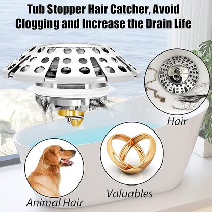 Anlige Bathtub Drain Stopper, Pop Up Tub Stopper with Hair Catcher, Bathtub Plug and Cover with Strainer, Universal for 1.5 to 1.8in Tub Drain