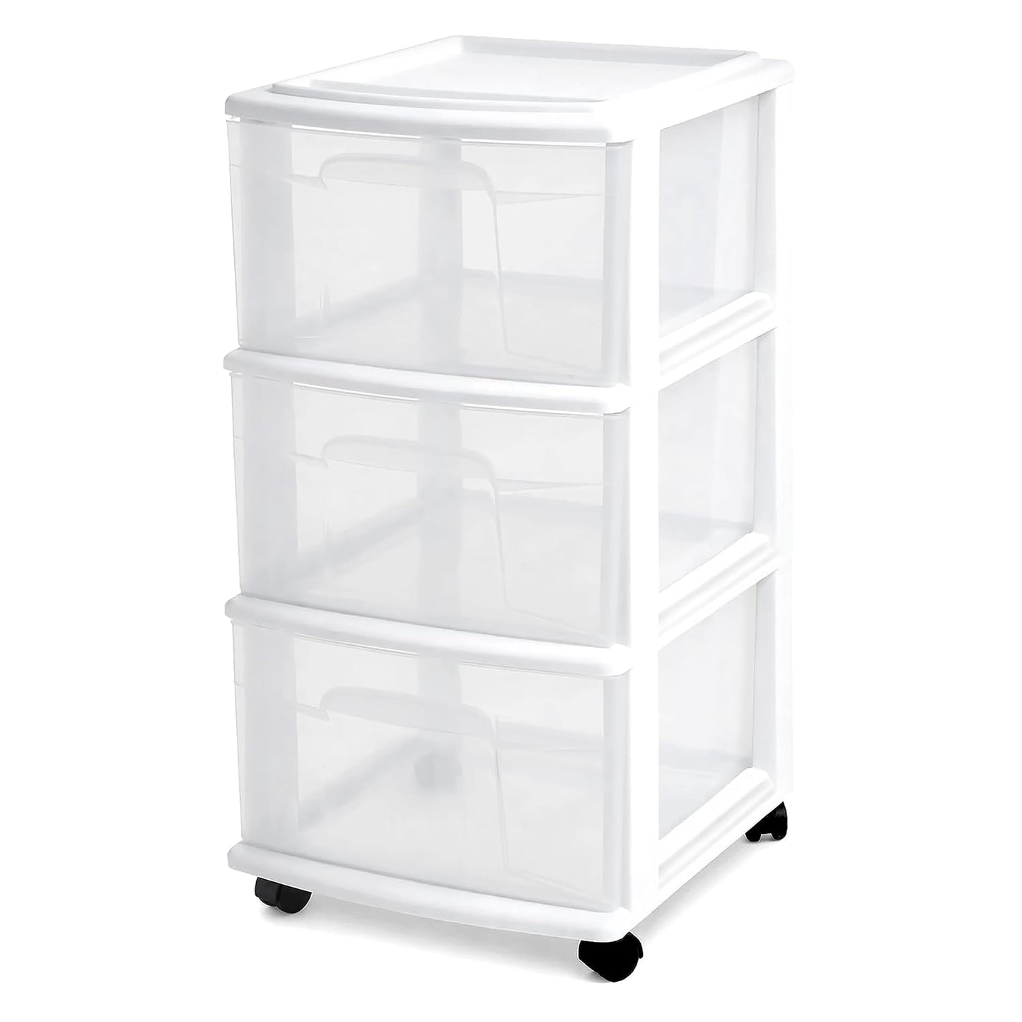 HOMZ 3-Drawer Storage Cart, Plastic Home, Dorm, & Office Organizer, White Frame | Plastic Organizer with Clear Bin Drawers for Bedroom, Bathroom, Home Office, and Dorm Rooms