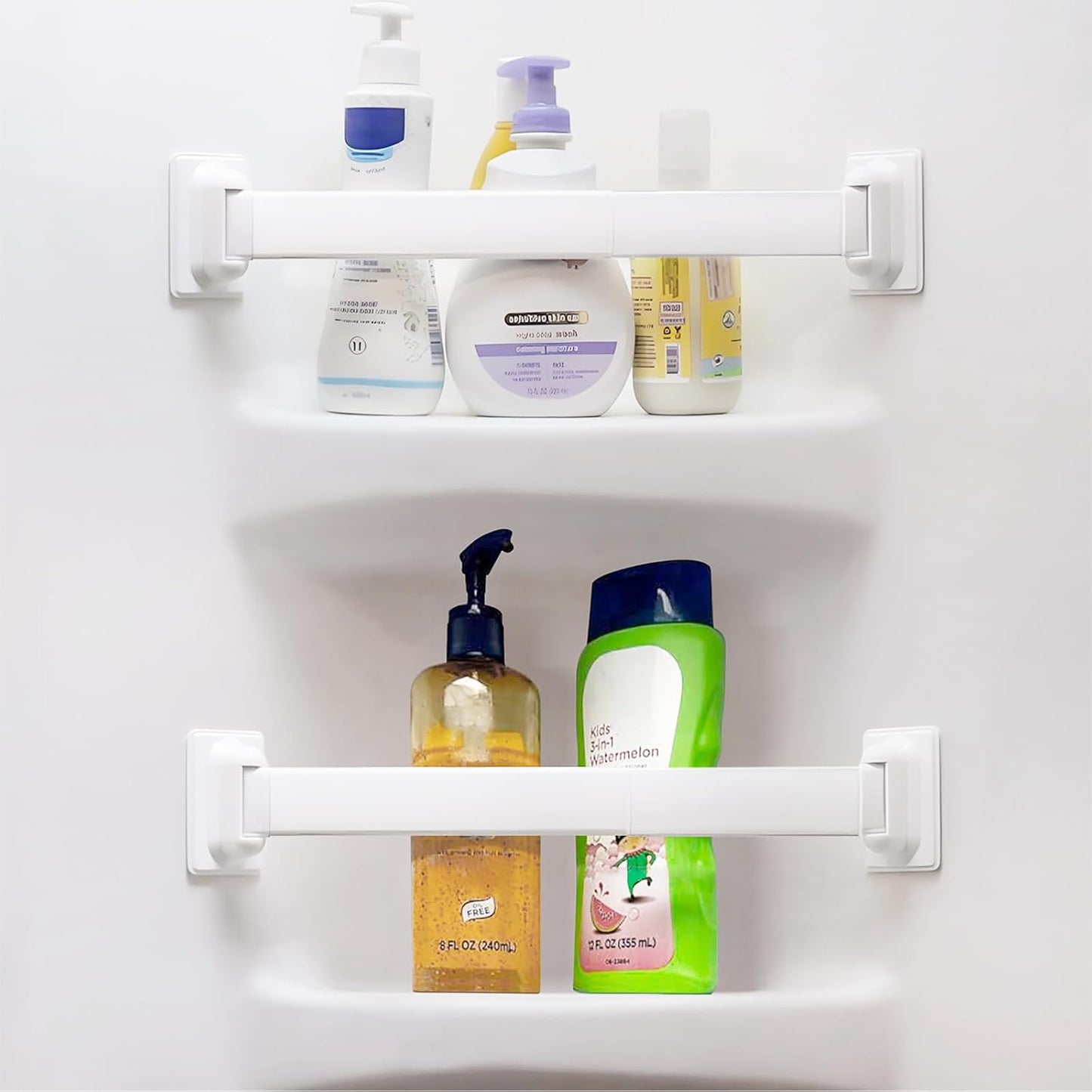 RV Shower Corner Storage Bar, Bathroom Shelf Caddy for Organization | Adjustable 10-15.5'', Aluminum Rod and Plastic End, Pre-attached High-adhesion Pads, Keep Shower Essentials Organized, 2 Pack