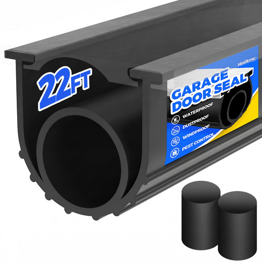 Holikme Garage Door Bottom Seal, EPDM Rubber Weather Stripping 22Ft Black | Fits 5/16" T-Track, 3.74" Width, Dual End Plugs, Ideal For Threshold Ramps, Weatherproof Rain & Draft Barrier, Temp Resistant