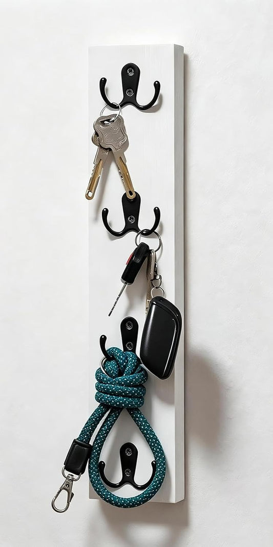 Yohsnor Vertical Design Wall-Mounted Key Holder,Entryway Durable Hook Rack | White Key Hanger Wall Mount for Narrow Spaces – Ideal Storage Solution for Scarves, Wallets, Belts – Rustic Wooden Key Rack