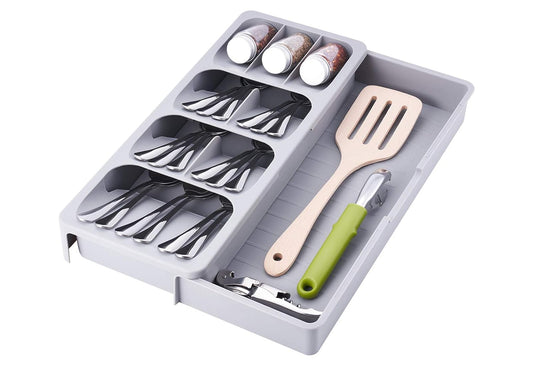 Expandable Kitchen Drawer Organizer, Adjustable Cu... (Gray | Plastic)