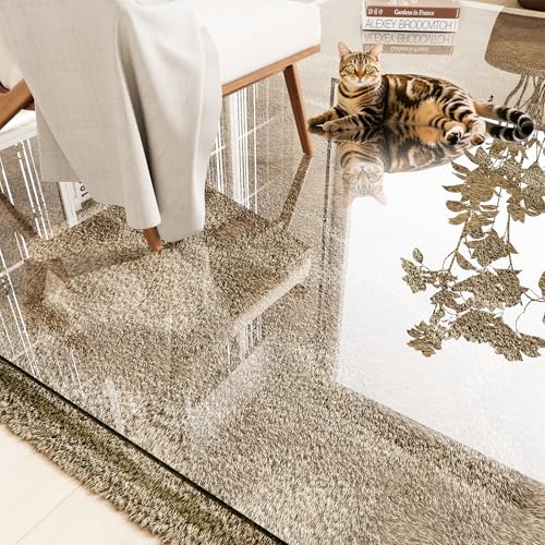 Tempered Glass Chair Mat for Carpet 55"x46", Floor Protector | Ultra Clear Office Chair Mat for Hardwood Floors & Carpets, Heavy Duty 0.2" Scratch-Resistant Surface with Non-Slip Pads