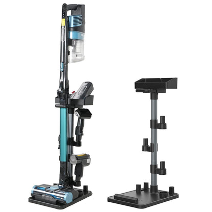 Cordless Adjustable Vacuum Cleaner Stand for Max. 1-4/5" Vac Wand, Universal Stick Vacuum Docking Station, Height Adjustment, 7 Accessory Holders, Storage Box, Black
