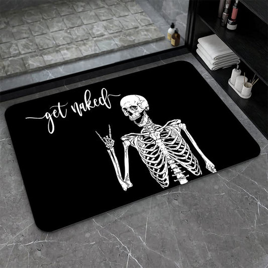 Diatomaceous Earth Bath Mat,Black Funny Skull Non-Slip Volume Super Absorbent Fast Drying for Bathroom Kitchen Door mat,Eco-Friendly Easy to Clean 16×24Inch (40 * 60cm)