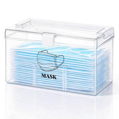 Face Mask Dispenser Box with Handle Countertop Mask Storage Box Holder Dust-Proof Mask Storage Case for Disposable Emesis Bag, Shoe Cover and Hairnet for Home Office Car Clear