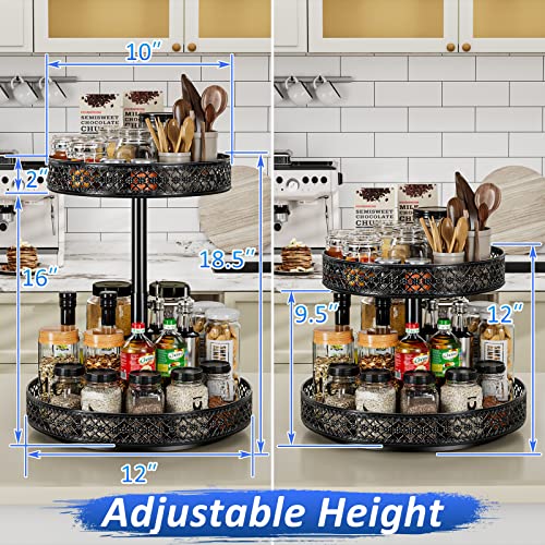 Lazy Susan Organizer 2 Tier - Turntable Spice Rack... (2 Tier Black | Metal)